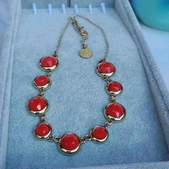 Liz Claiborne Vintage gold tone orange stones necklace - Picture 1 of 17